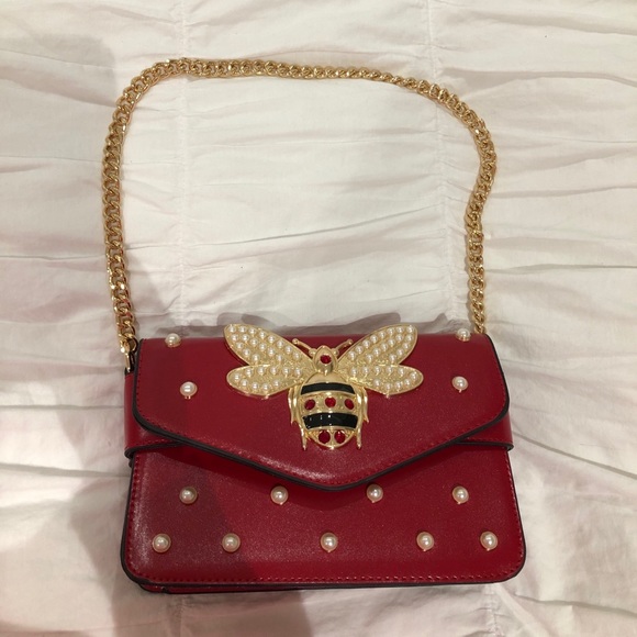 Red Bug Pearl Embellished Purse - Picture 3 of 5